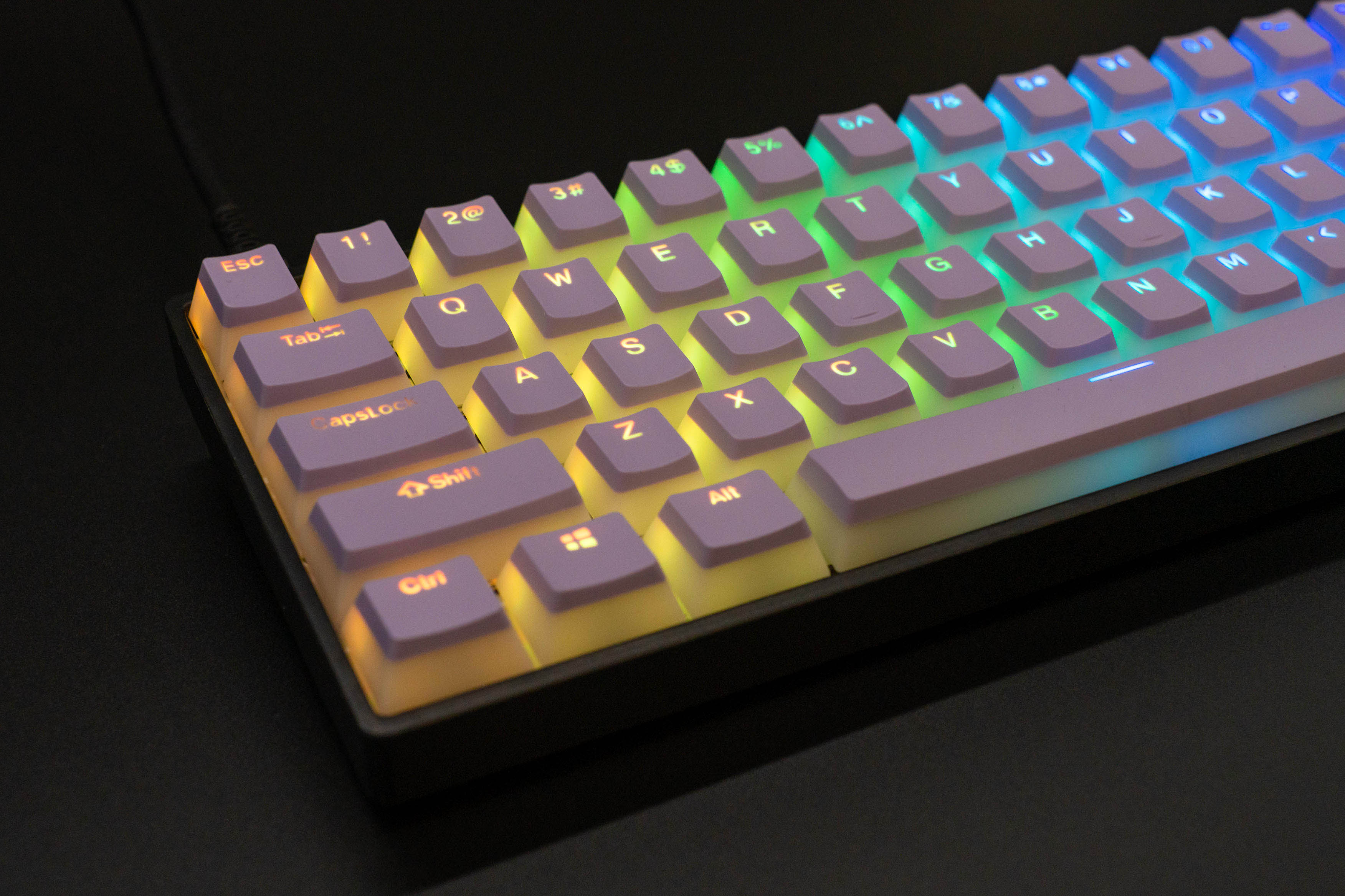 Purple Pudding Keycaps side view on Devil One