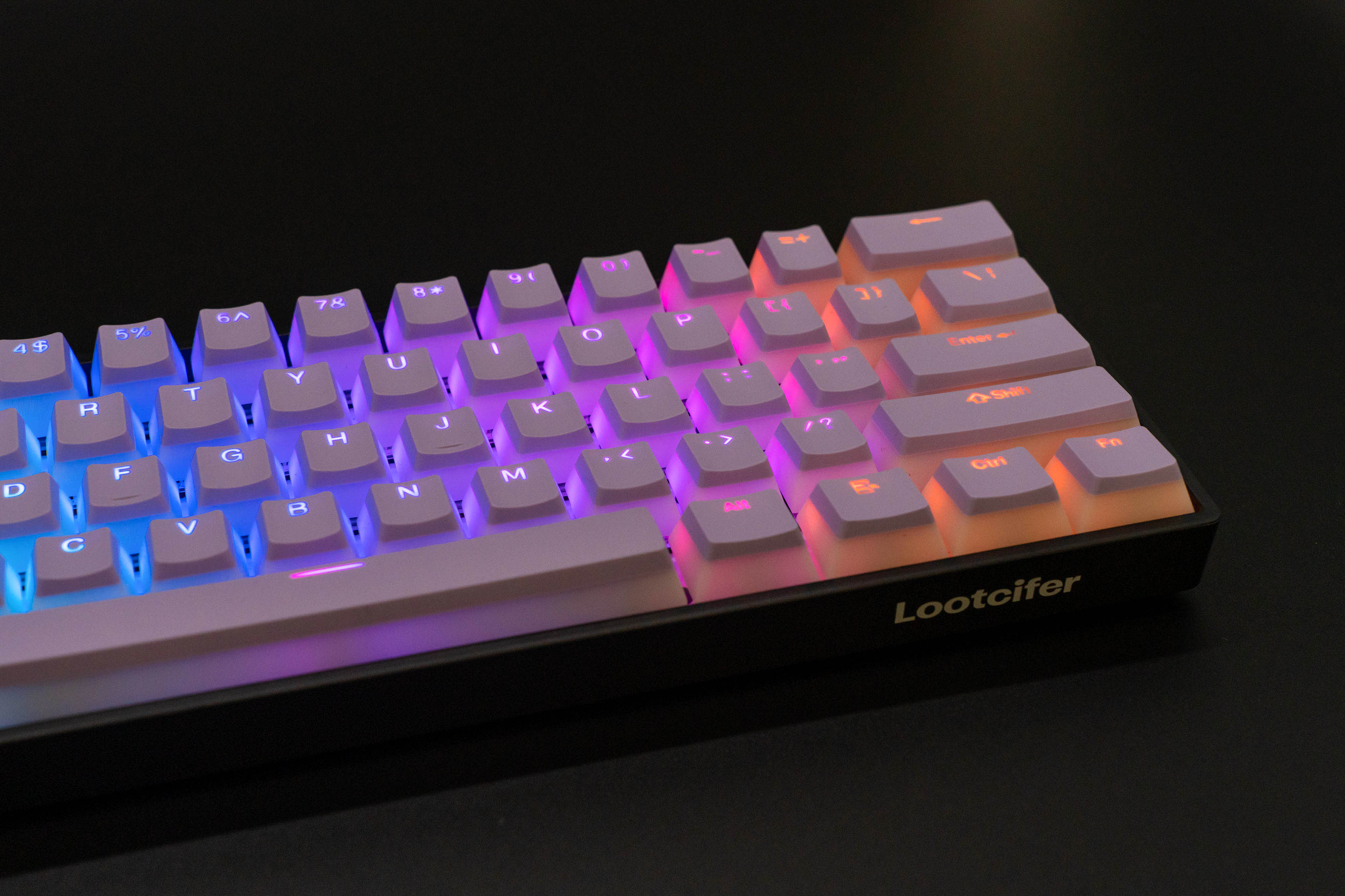 Purple Pudding Keycaps side view right on Devil One