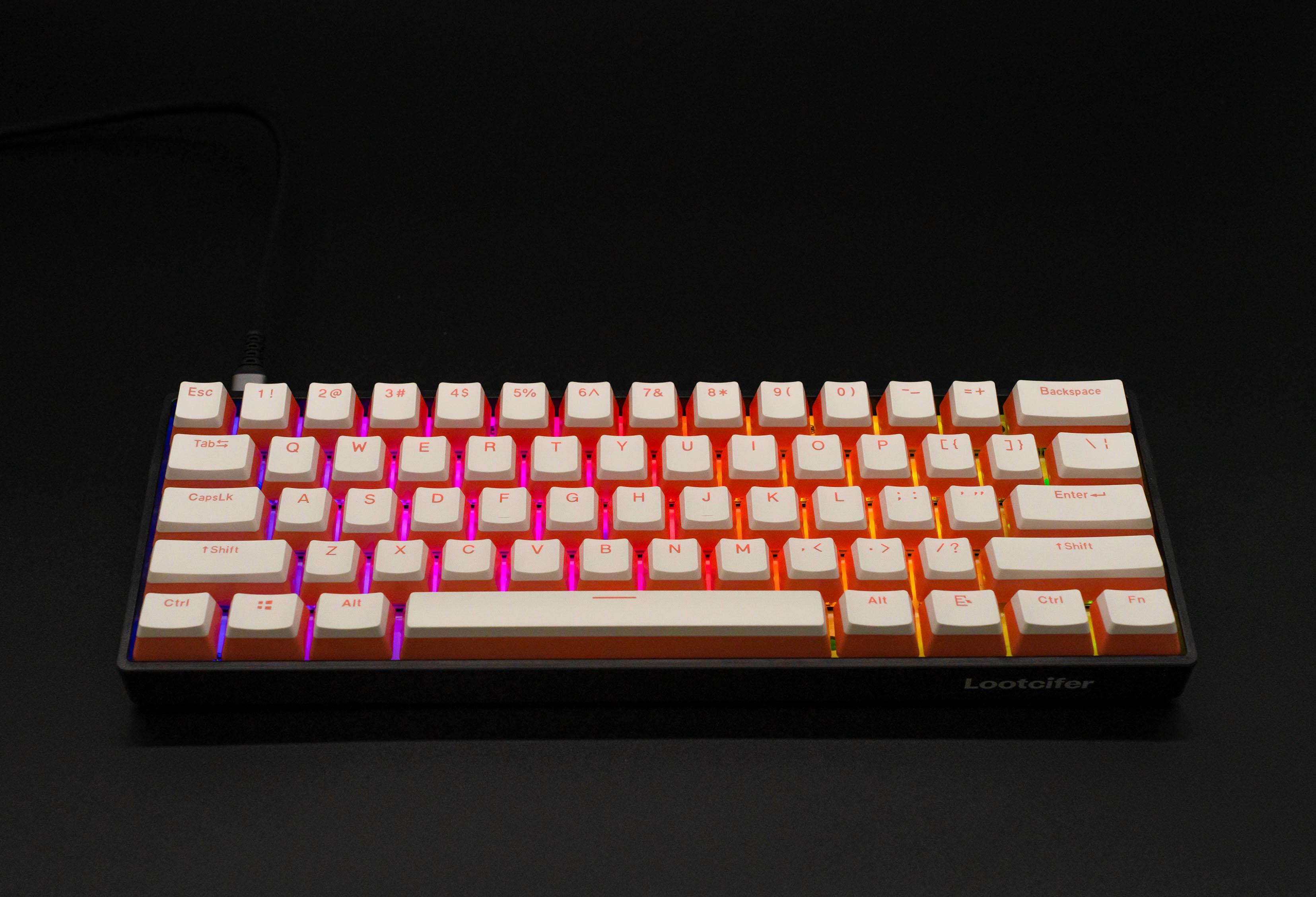 Peach Pudding Keycaps front view on Devil One