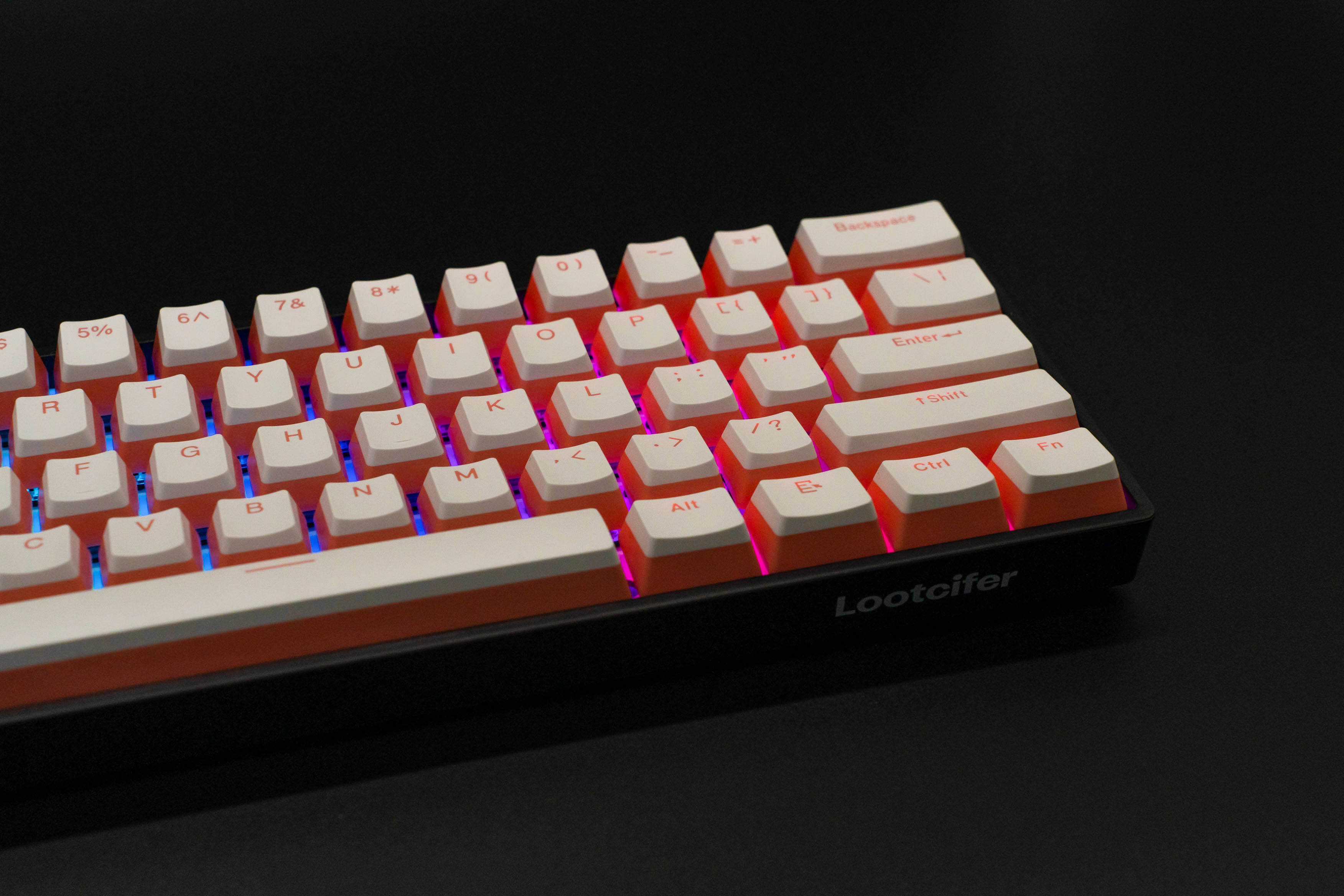 Peach Pudding Keycaps side view right on Devil One